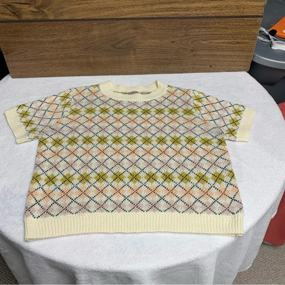 Willow & Root XL cropped sweater argyle style cream/green/pink - Picture 6 of 6